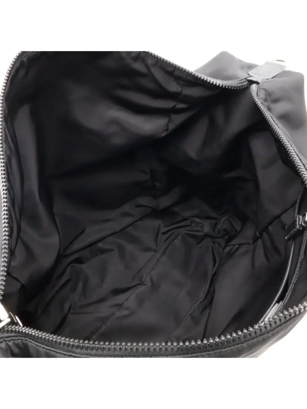Prada Rubber Logo Shoulder Bag Nylon Leather Nero Black Silver